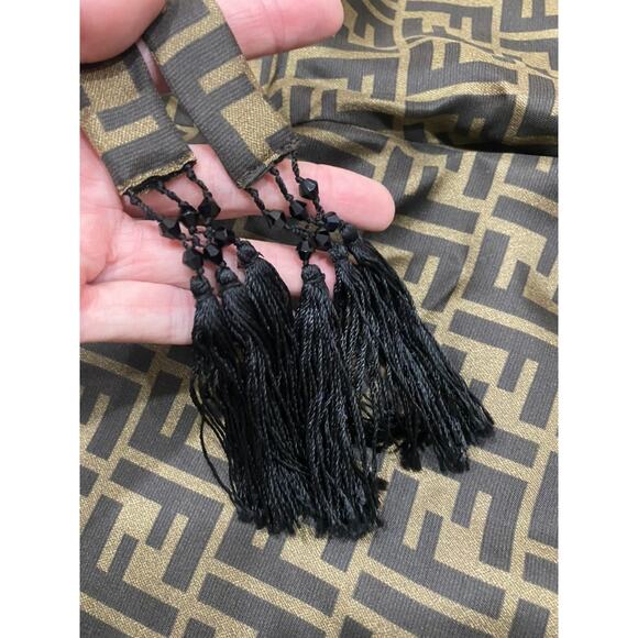 Fendi FF Twill Silk Flared Wide Leg Logo Monogram Tassel Tie Pants 40 - Picture 2 of 12